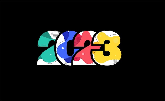 Número 2023 feliz año nuevo con formas líquidas abstractas diseño elementos gráficos modernos Plantilla de ilustración vectorial