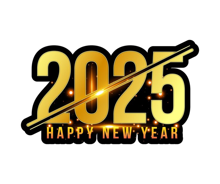 Número 2025 Feliz año nuevo efecto de texto de oro 3d