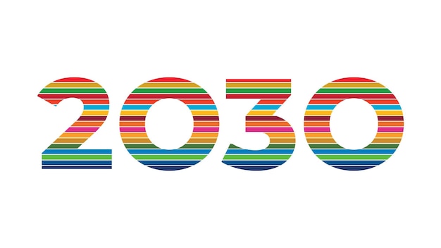 Número 2030 con colores ODS Objetivos de Desarrollo Sostenible Ilustración vectorial