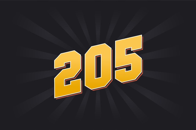 Número 205 fuente vectorial alfabeto número 205 amarillo con fondo negro