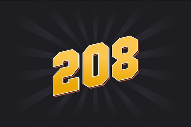 Número 208 fuente vectorial alfabeto número 208 amarillo con fondo negro