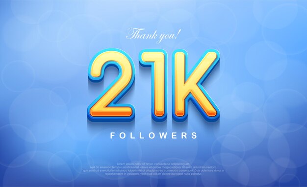 Vector número 21k por agradecer a los seguidores un fondo azul bokeh único