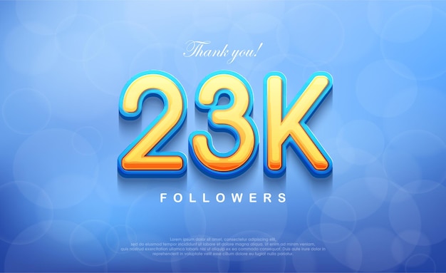Número 23k por agradecer a los seguidores un fondo azul bokeh único