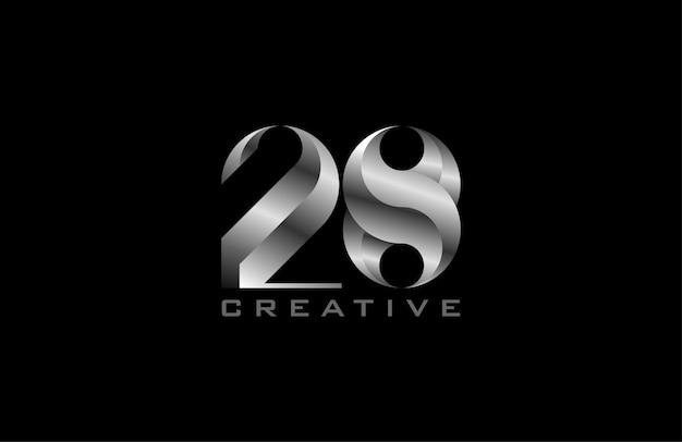 Número 28 Logotipo moderno número 28 en estilo de acero plateado que se puede utilizar para aniversarios y logotipos comerciales