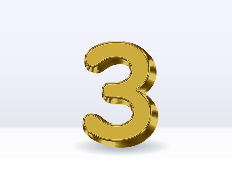 Vector número 3 dorado con fondo blanco renderizado en 3d con fondo