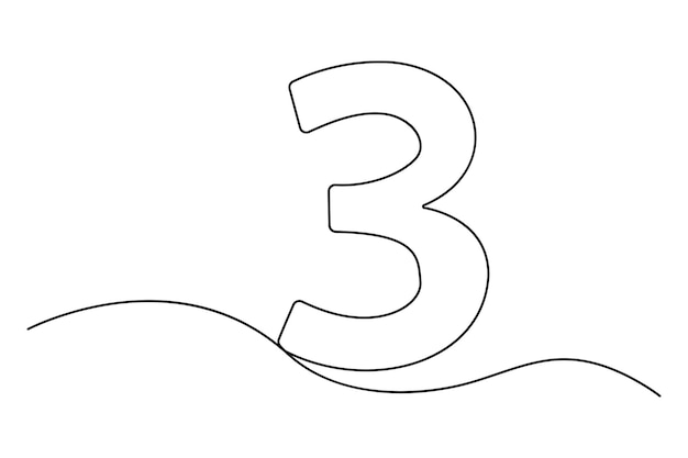 Número 3 en estilo de dibujo de línea continua editable Dibujo de una línea del icono número 3 Vector