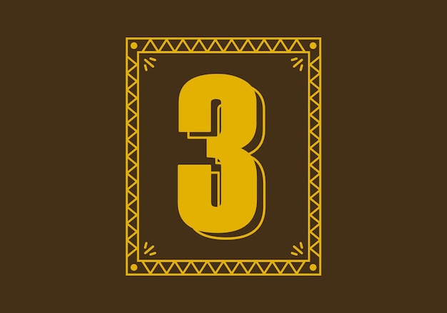Número 3 en marco de rectángulo retro