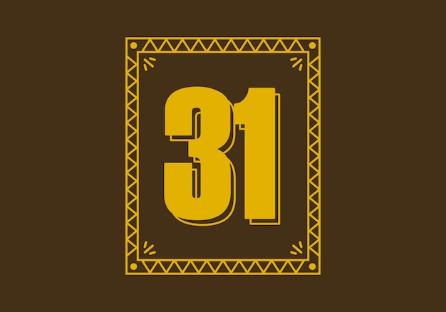 Número 31 en marco de rectángulo retro