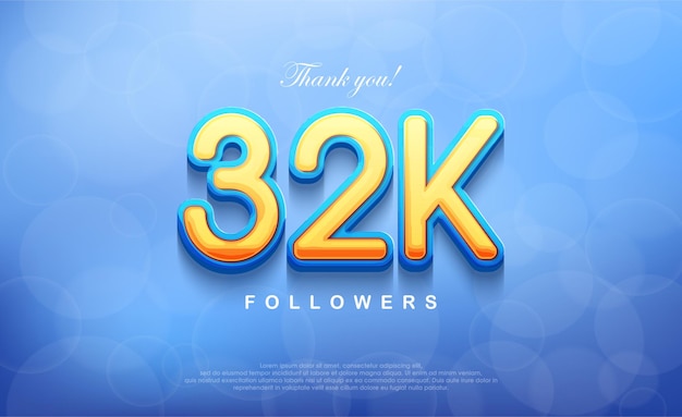 Número de 32k para agradecer a los seguidores el fondo azul bokeh único