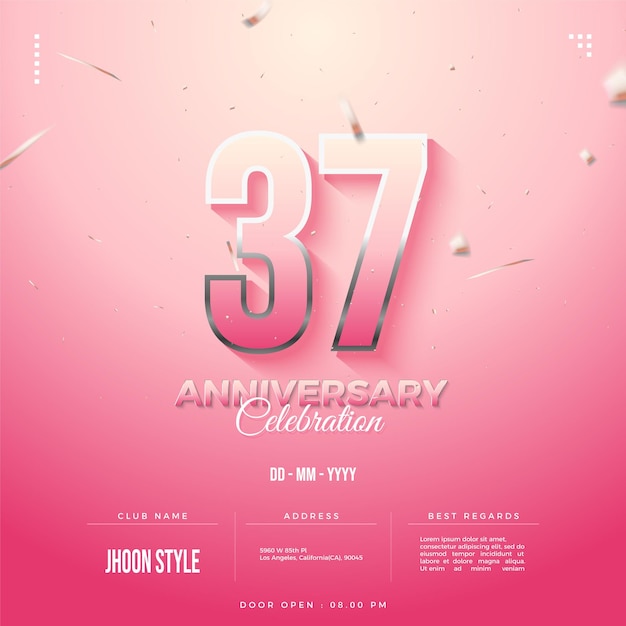 Número del 37 aniversario en lindo color rosa.