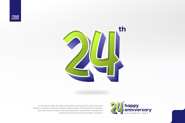 Número 3D del 24 aniversario con diseño de jubileo de plata en verde pera y azul violeta