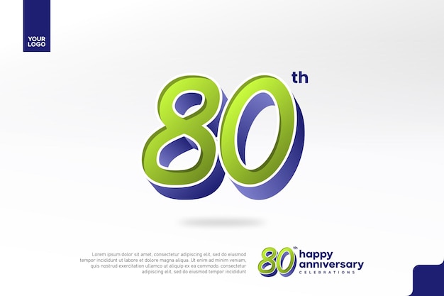 Número 3D del 80 aniversario con diseño de jubileo de plata en verde pera y azul violeta