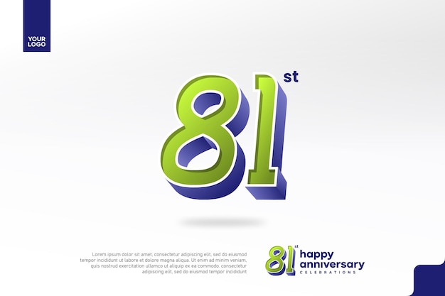 Número 3D del 81o aniversario con diseño de jubileo de plata en verde pera y azul violeta