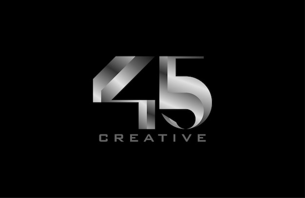 Número 45 Logotipo moderno número 45 en estilo de acero plateado que se puede utilizar para aniversarios y logotipos comerciales