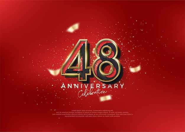 Número del 48 aniversario Para celebrar el cumpleaños con un concepto rojo audaz Vector premium para la celebración del cartel del estandarte
