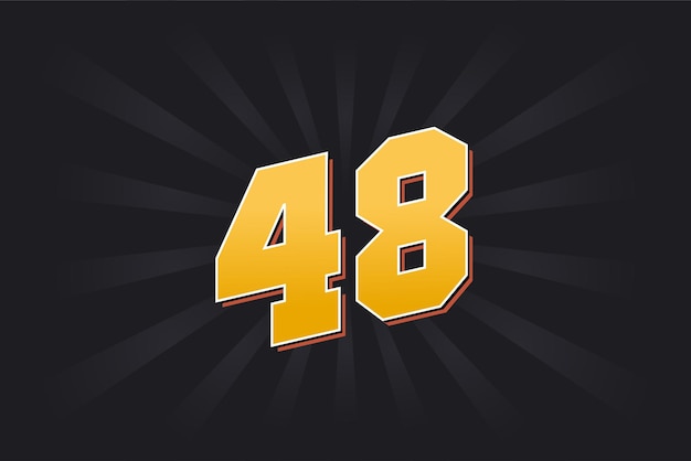 Número 48 fuente vectorial alfabeto 48 número amarillo con fondo negro