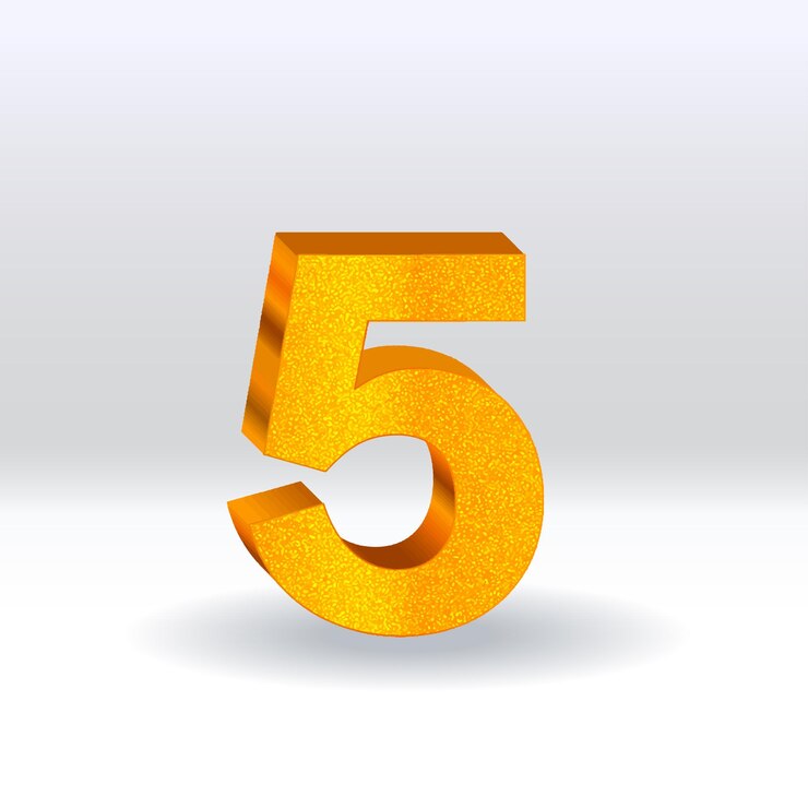 Vector número 5 balón dorado número 5 aislado en fondo blanco estilo dorado estilo vector 3d ilustrado