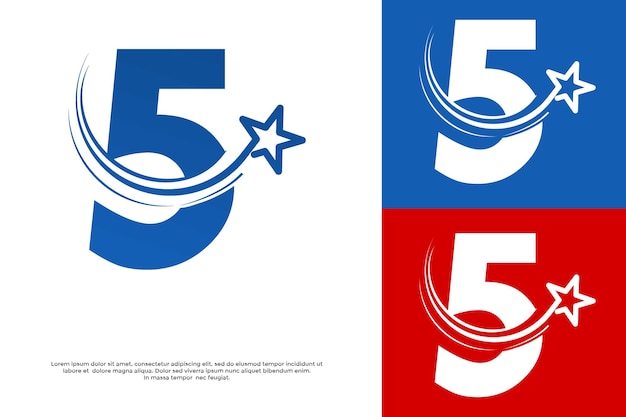 Número 5 con la ilustración de la plantilla del logotipo de la estrella