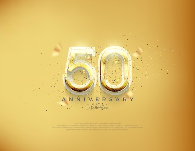 Número de 50 aniversario Vector de fondo de oro de lujo Vector Premium para cartel banner celebración saludo