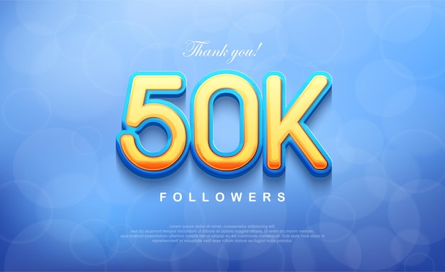 Número de 50k para agradecer a los seguidores fondo azul bokeh único Fondo de vector premium para el diseño de celebración de logros