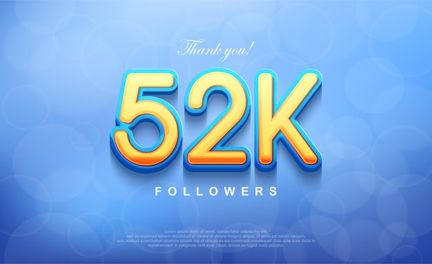 Número de 52k por agradecer a los seguidores un fondo azul bokeh único