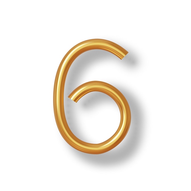 Número 6 Balón de plástico dorado Número seis aislado en fondo blanco Ilustración vectorial de estilo 3D