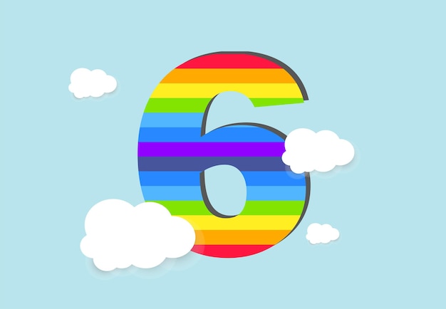 Número 6 Conteo de arco iris aprender diseño de objeto abstracto arco iris Número para niños amor familia