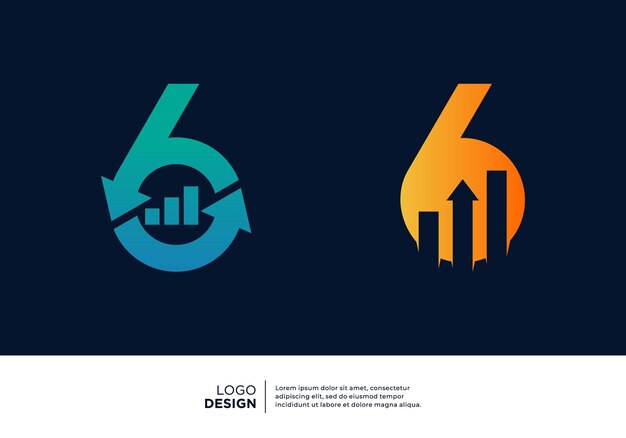 Número 6 inversión en finanzas de marketing y diseño de logotipo comercial