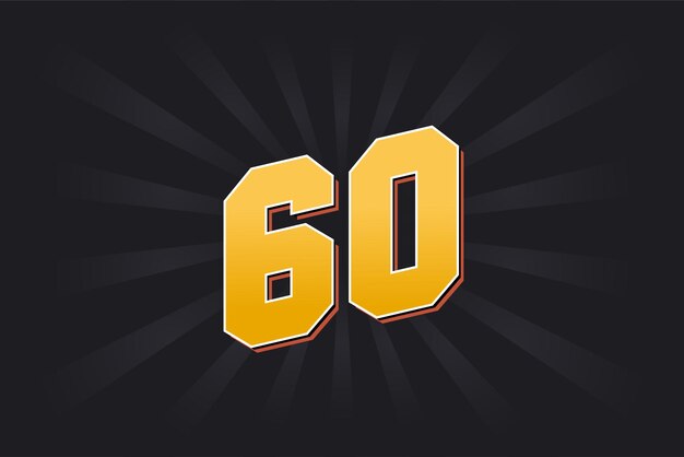 Número 60 fuente vectorial alfabeto número 60 amarillo con fondo negro