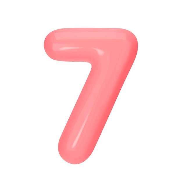 Número 7 Balón de plástico rosado Número siete aislado en fondo blanco Ilustración vectorial de estilo 3D