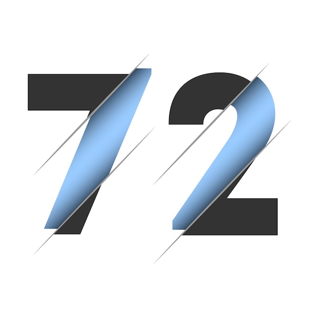 Número 72, diseño de corte 3d. Icono para el diseño de celebración. tipografía vectorial. Diseño negro creativo.