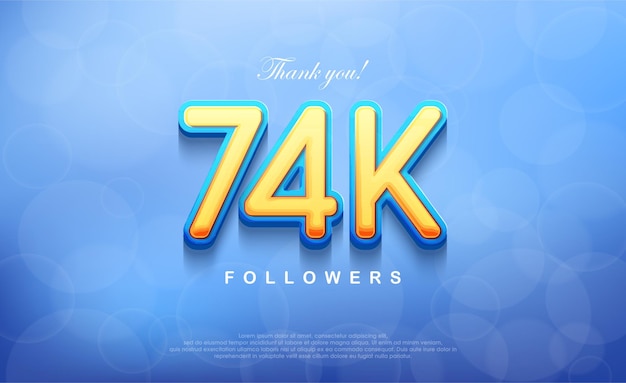 Número de 74k para agradecer a los seguidores el fondo azul bokeh único