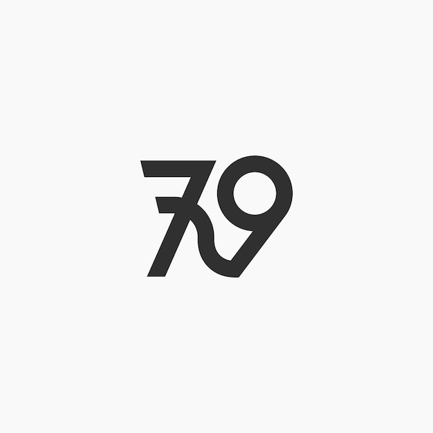 El número 79 es una línea ligada mínima, un logotipo moderno y limpio, un icono, un signo y un símbolo.