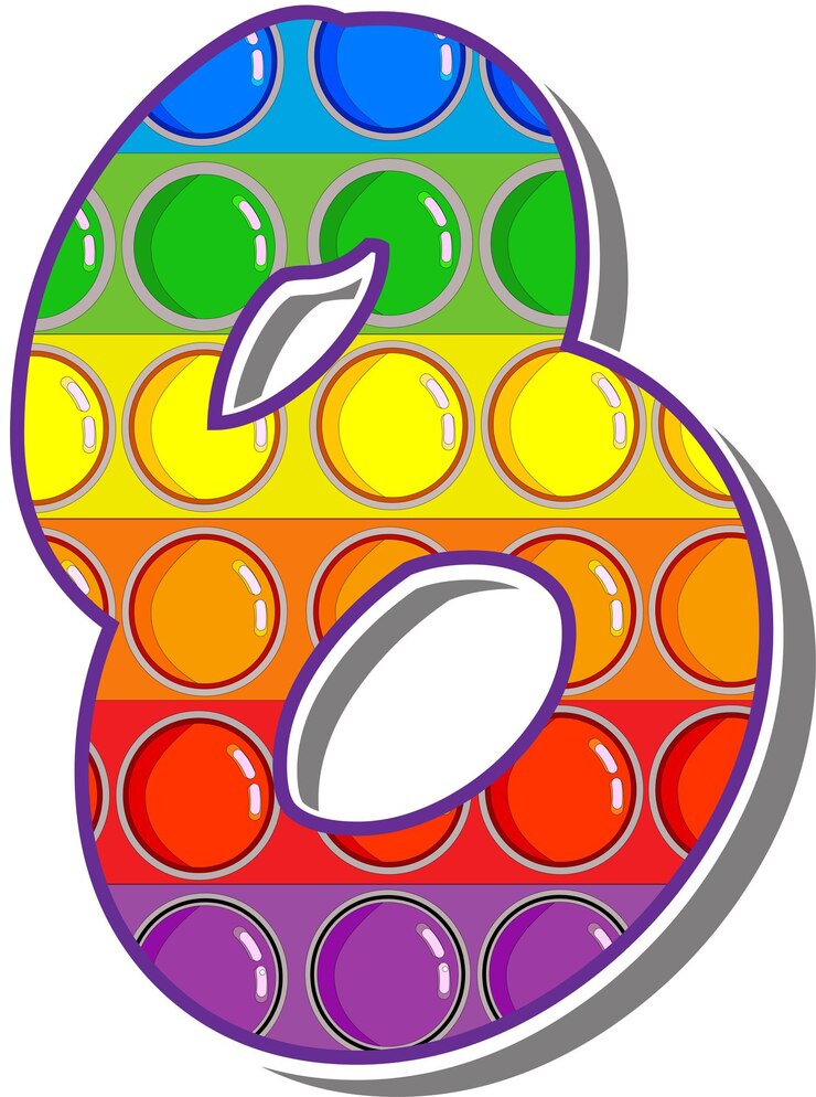Vector el número 8. los números son de color de rosa en la forma de un popular juego para niños, hazlo estallar. letras brillantes sobre un fondo blanco. números brillantes sobre un fondo blanco.