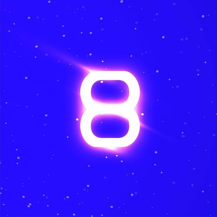 Vector número 8 símbolo único signo de neón súper brillante vector ráfaga de luz