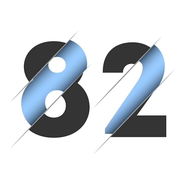Número 82, diseño de corte 3d. Icono para el diseño de celebración. tipografía vectorial. Diseño negro creativo.