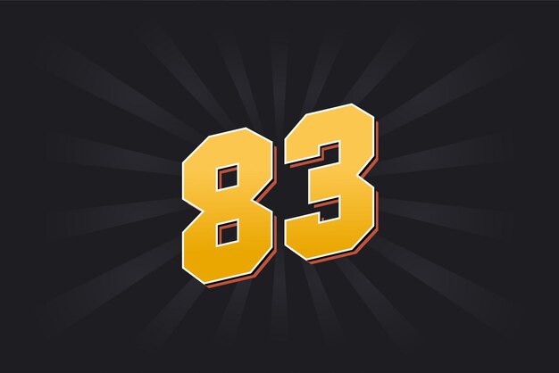 Número 83 fuente vectorial alfabeto número 83 amarillo con fondo negro