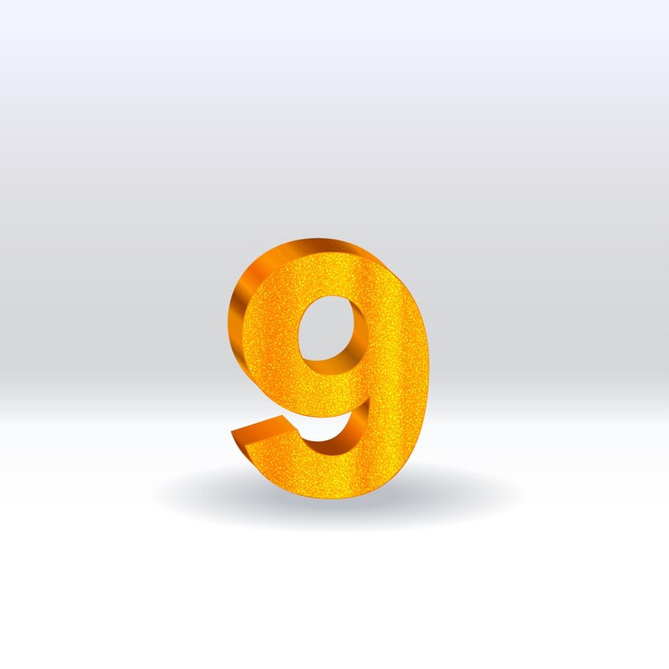 Vector número 9 balón dorado número 9 aislado en fondo blanco estilo dorado estilo vector 3d ilustrado