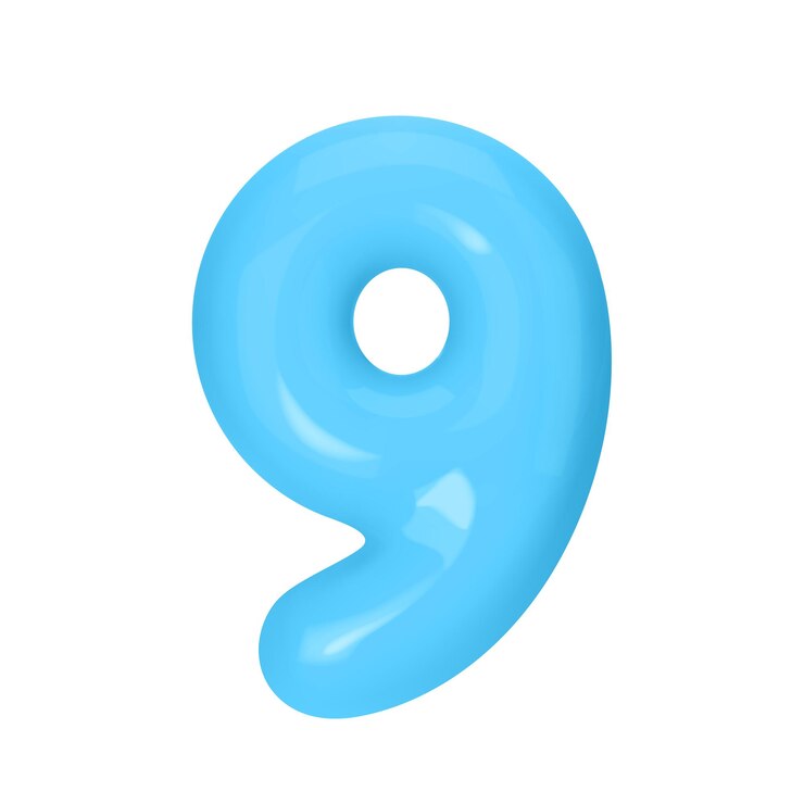 Vector número 9 balón de plástico azul número nueve aislado en fondo blanco ilustración vectorial de estilo 3d