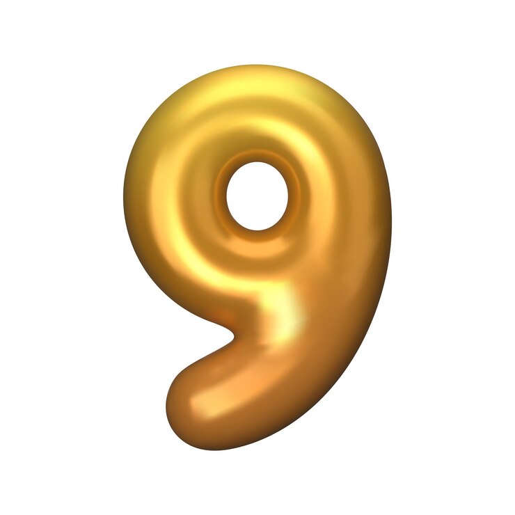Vector número 9 balón de plástico dorado número nueve aislado en fondo blanco ilustración vectorial de estilo 3d