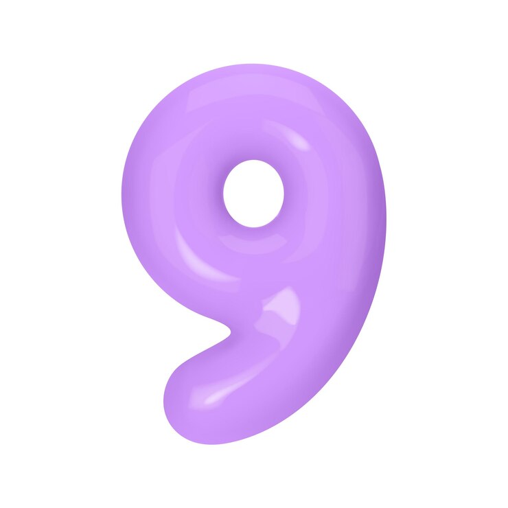 Vector número 9 balón de plástico violeta número nueve aislado en fondo blanco ilustración vectorial de estilo 3d