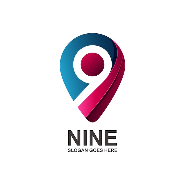 Número 9 con diseño de logotipo de ubicación de pin