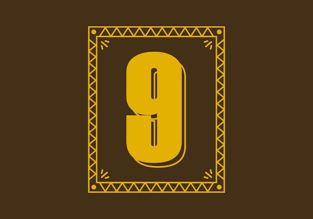Número 9 en marco de rectángulo retro