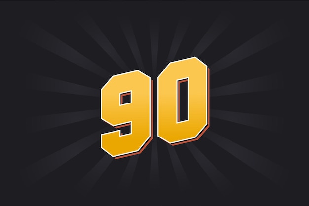 Número 90 fuente vectorial alfabeto número 90 amarillo con fondo negro