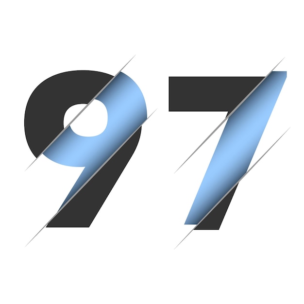 Número 97, diseño de corte 3d. Icono para el diseño de celebración. tipografía vectorial. Diseño negro creativo.
