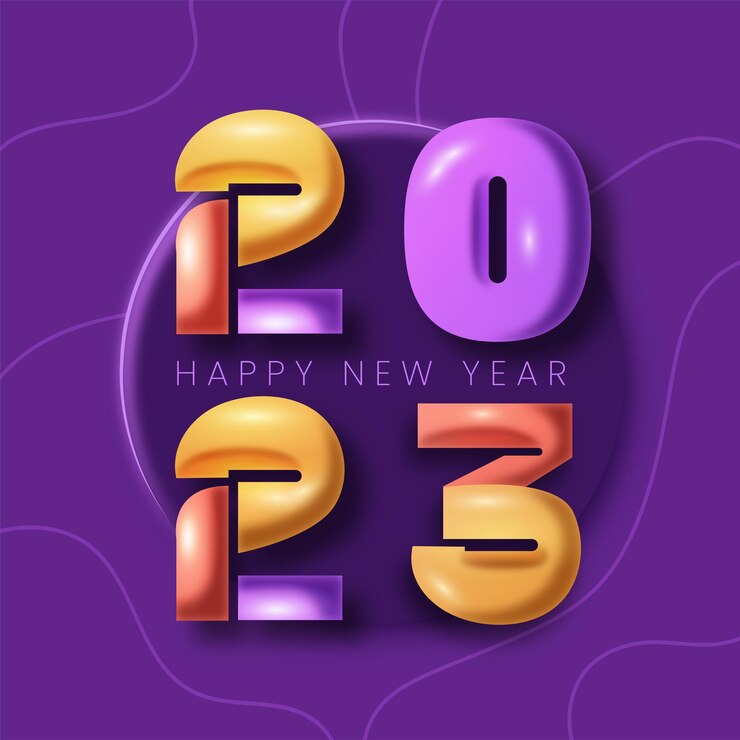 Vector número abstracto 3d 2023 contra fondo púrpura para el concepto de feliz año nuevo
