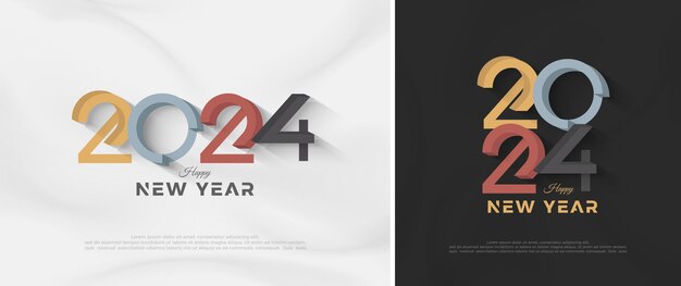 Número de año nuevo con números 2024 diseño de vector Premium 3d colorido limpio para saludar afiche de banner de invitación y otros