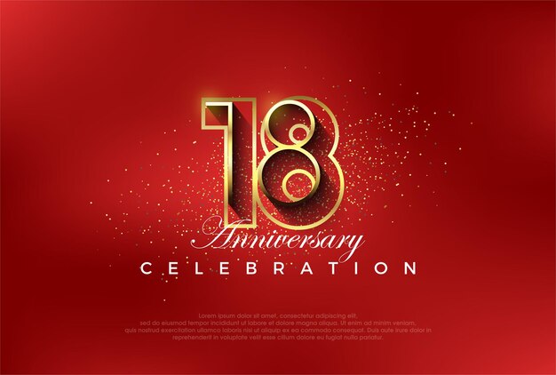 Número de arte de línea con número 18 de lujo dorado Vector Premium para saludo de celebración de banner de póster