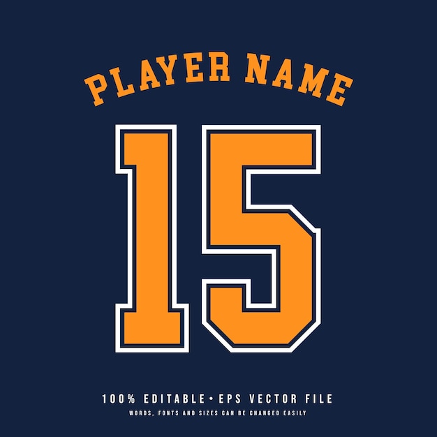 Número de camiseta nombre del equipo de baloncesto efecto de texto imprimible vector editable 15 número de camiseta