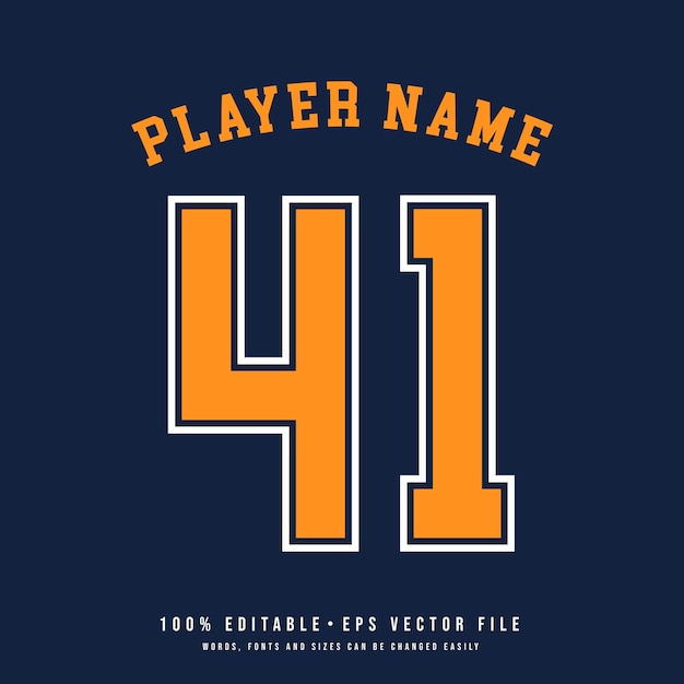 Número de camiseta nombre del equipo de baloncesto efecto de texto imprimible vector editable 41 número de camiseta